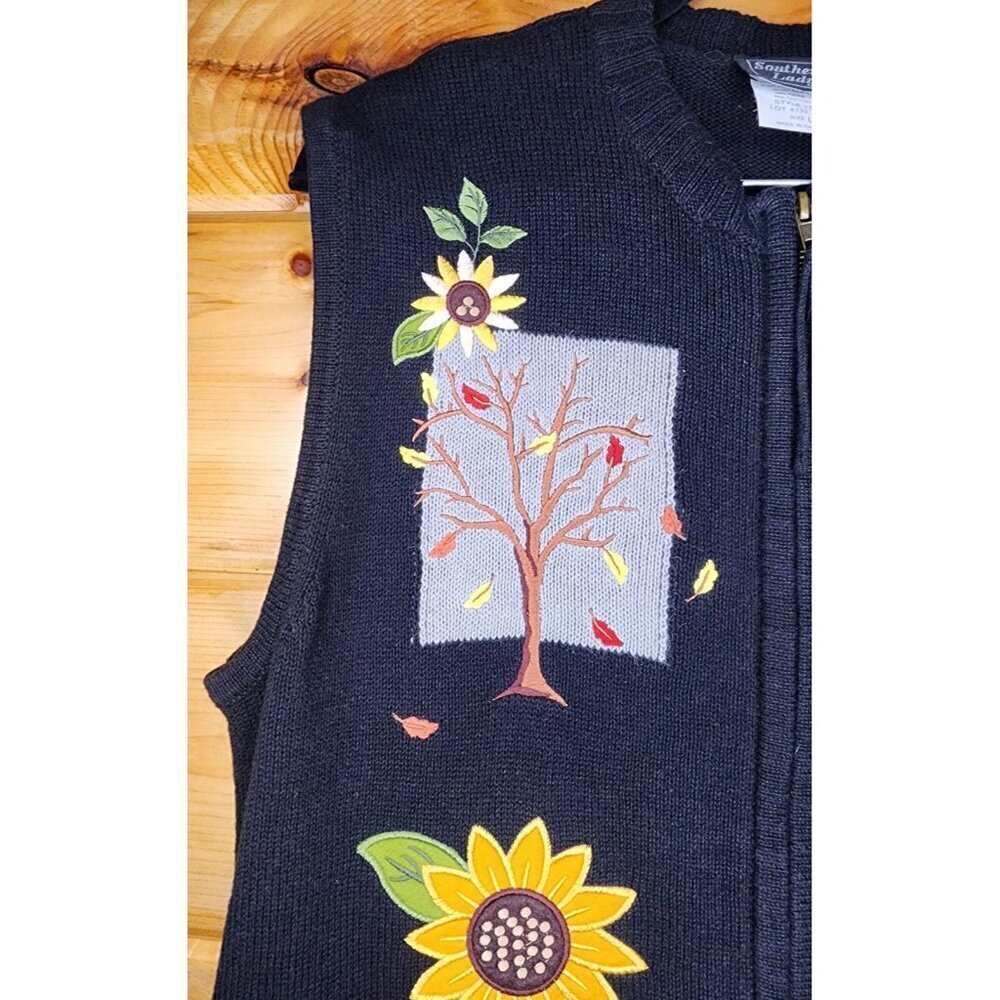Southern Lady Fall Themed Chicken,Sunflower,Pumpkin Black Vest Women Size Large - Picture 12 of 12
